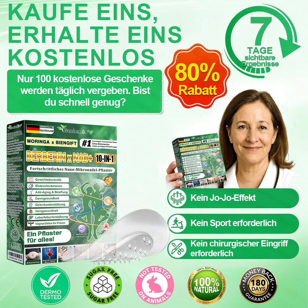 🇩🇪 Offizieller deutscher Shop | Geelemon® Moringa · Berberin × NAD+ 𝟏𝟎-𝐢𝐧-𝟏 𝐀𝐝𝐯𝐚𝐧𝐜𝐞𝐝 𝐍𝐚𝐧𝐨-𝐌𝐢𝐤𝐫𝐨𝐧𝐚𝐝𝐞𝐥-𝐏𝐚𝐭𝐜𝐡 — 𝐄𝐢𝐧𝐦𝐚𝐥 𝐭ä𝐠𝐥𝐢𝐜𝐡, 𝐬𝐢𝐜𝐡𝐭𝐛𝐚𝐫𝐞 𝐄𝐫𝐠𝐞𝐛𝐧𝐢𝐬𝐬𝐞 𝐢𝐧 𝟕 𝐓𝐚𝐠𝐞𝐧